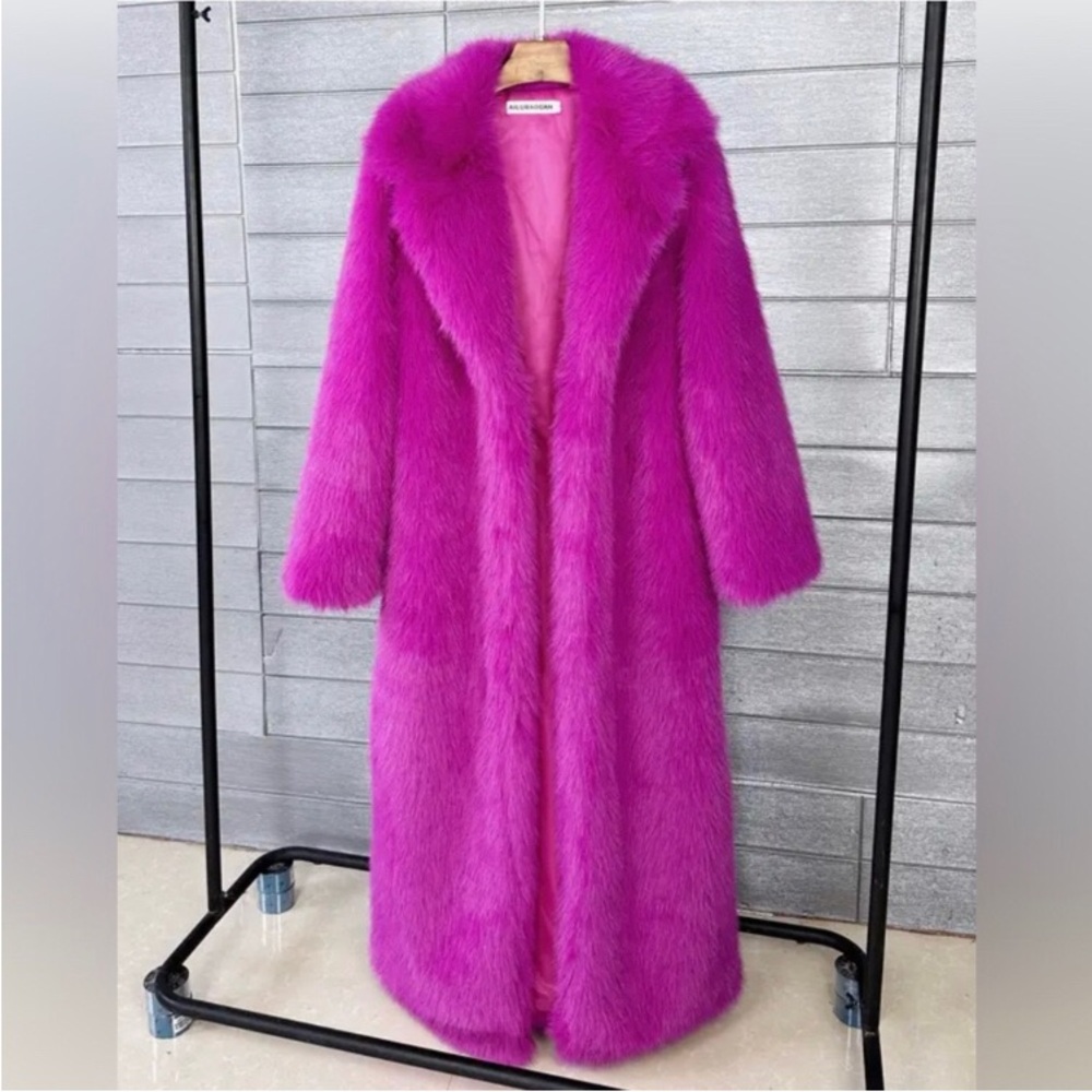 Vibrant Pink FULL LENGTH Faux Fur Coat M SOLD OUT brand new